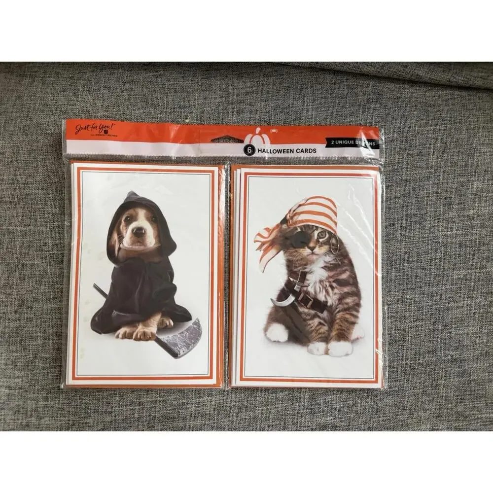 Vintage Halloween Cards 4 x 6 1/4 American Greetings 6 Pack Dog Cat Sealed